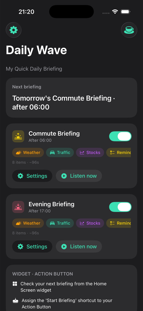 Main dashboard