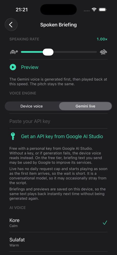 Voice and AI settings